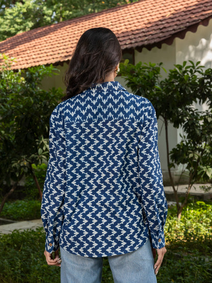 Indigo Blue Handblock Printed Cotton Shirt