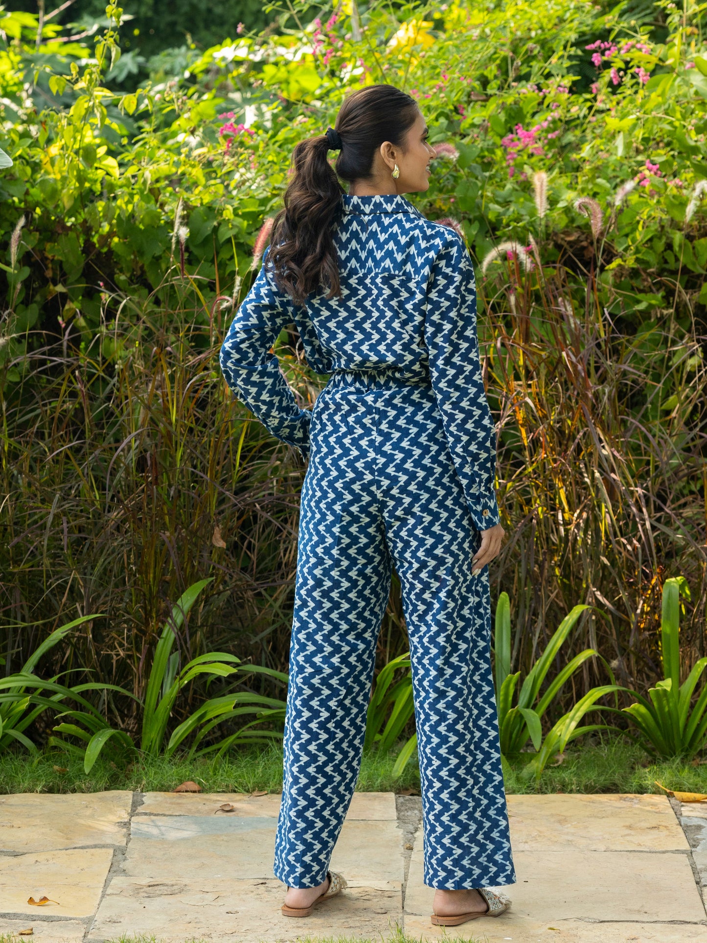 Blue Handblock Print Shirt & Trousers Set