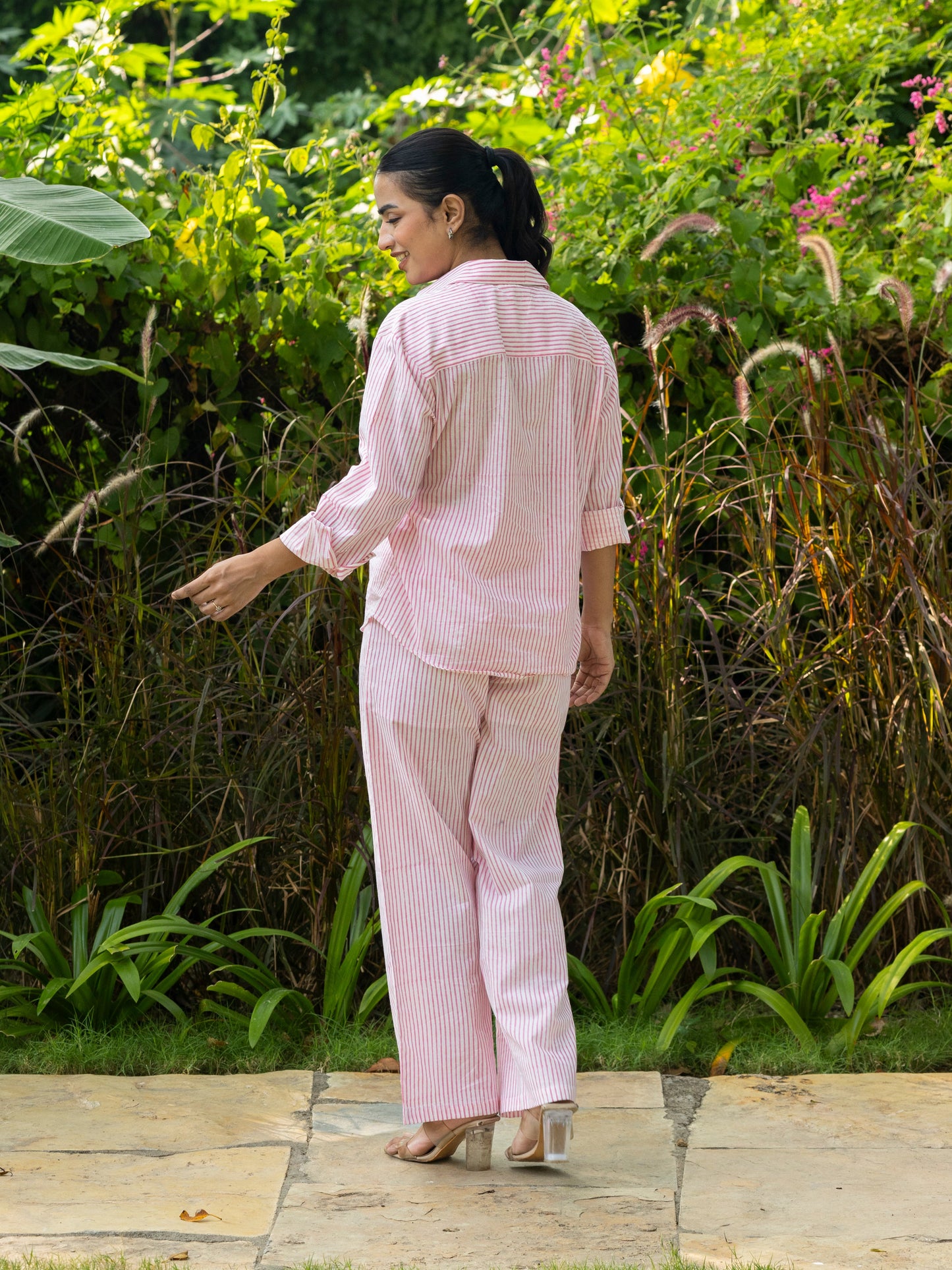 Pink Handblock Print Shirt & Trousers Set