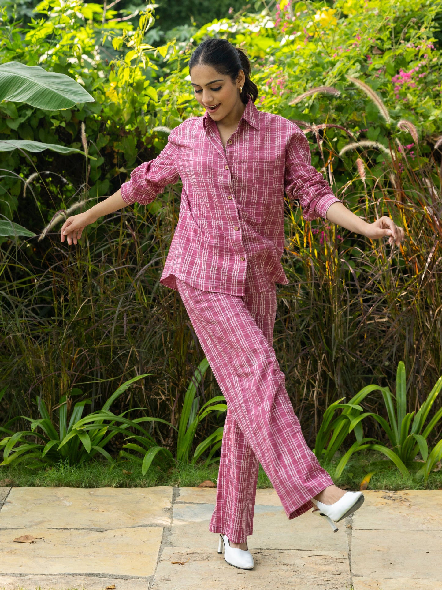 Mauve Handblock Print Shirt & Trousers Set