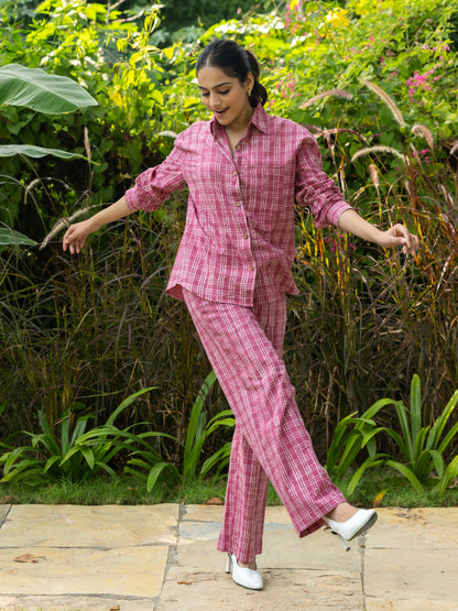Mauve Handblock Print Shirt & Trousers Set