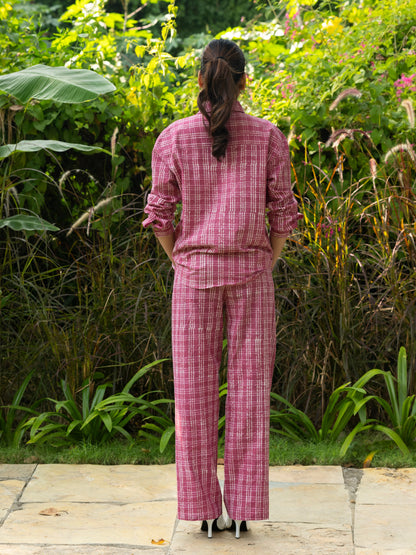 Mauve Handblock Print Shirt & Trousers Set