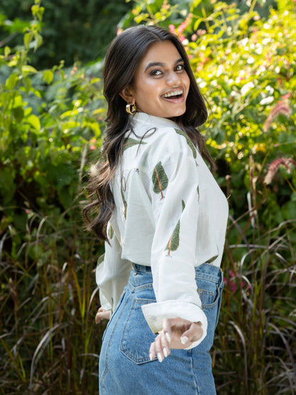 White Handblock Printed Cotton Shirt