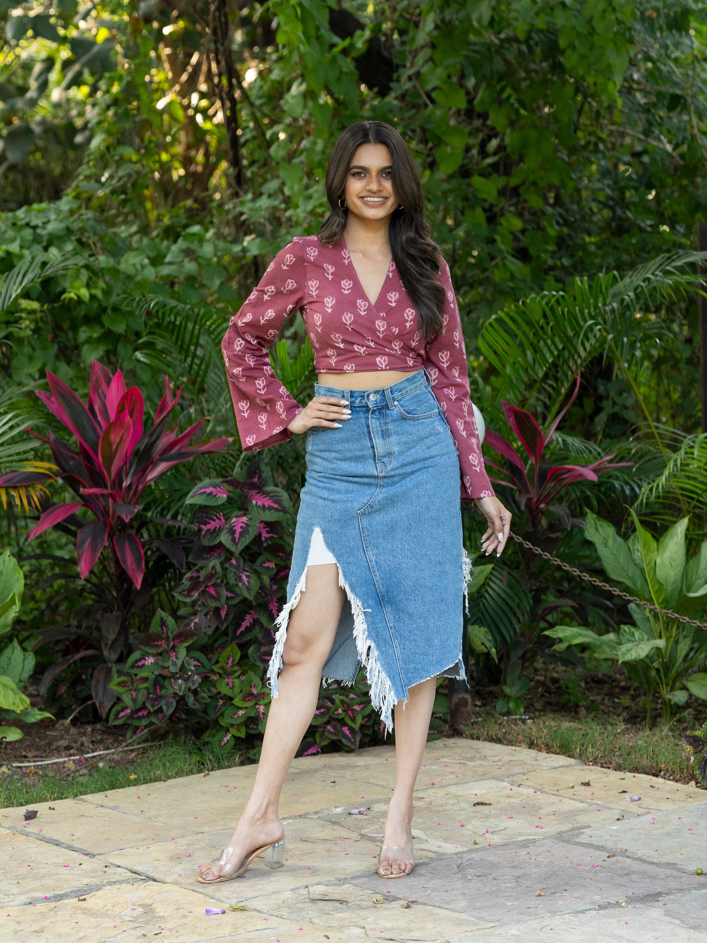 Mauve Handblock Print Wrap Top