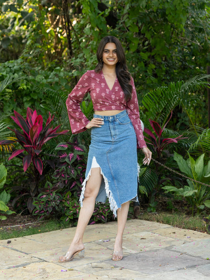 Mauve Handblock Print Wrap Top