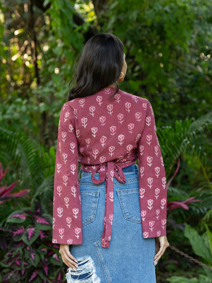 Mauve Handblock Print Wrap Top