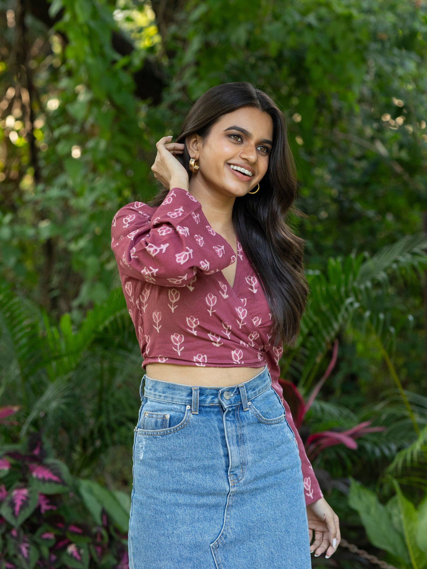 Mauve Handblock Print Wrap Top