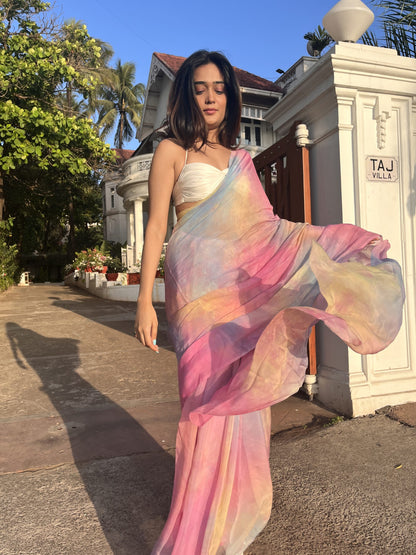 Pastel Soft Organza Tie Dye Saree