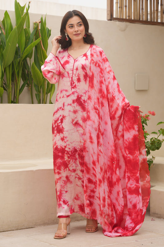 Silk Shibori Mirror Work Staright Suit Set