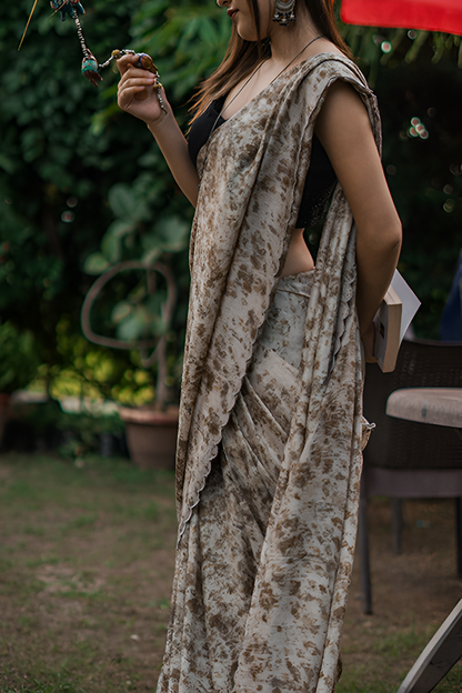 Natural Flower Dyed Rose Habutai Silk Saree