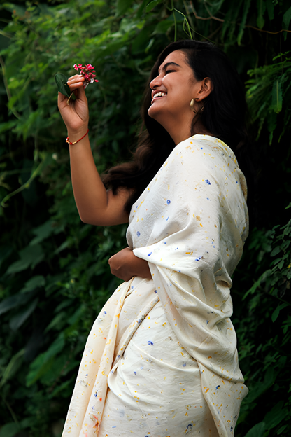 Natural Flower Dyed Saada Habutai Silk Saree