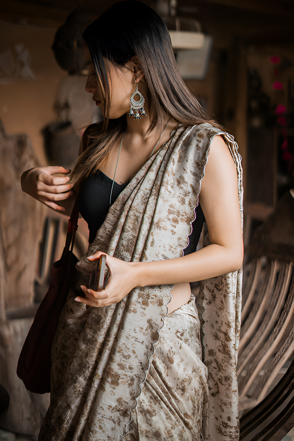 Natural Flower Dyed Rose Habutai Silk Saree