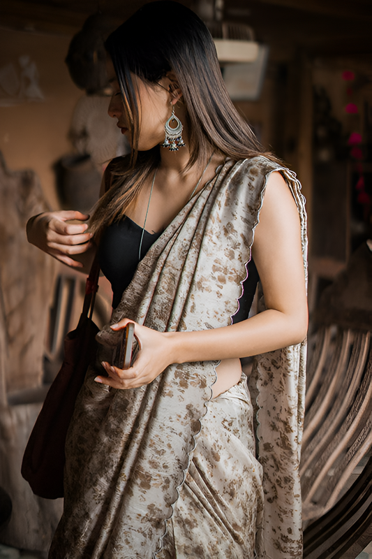 Natural Flower Dyed Rose Habutai Silk Saree