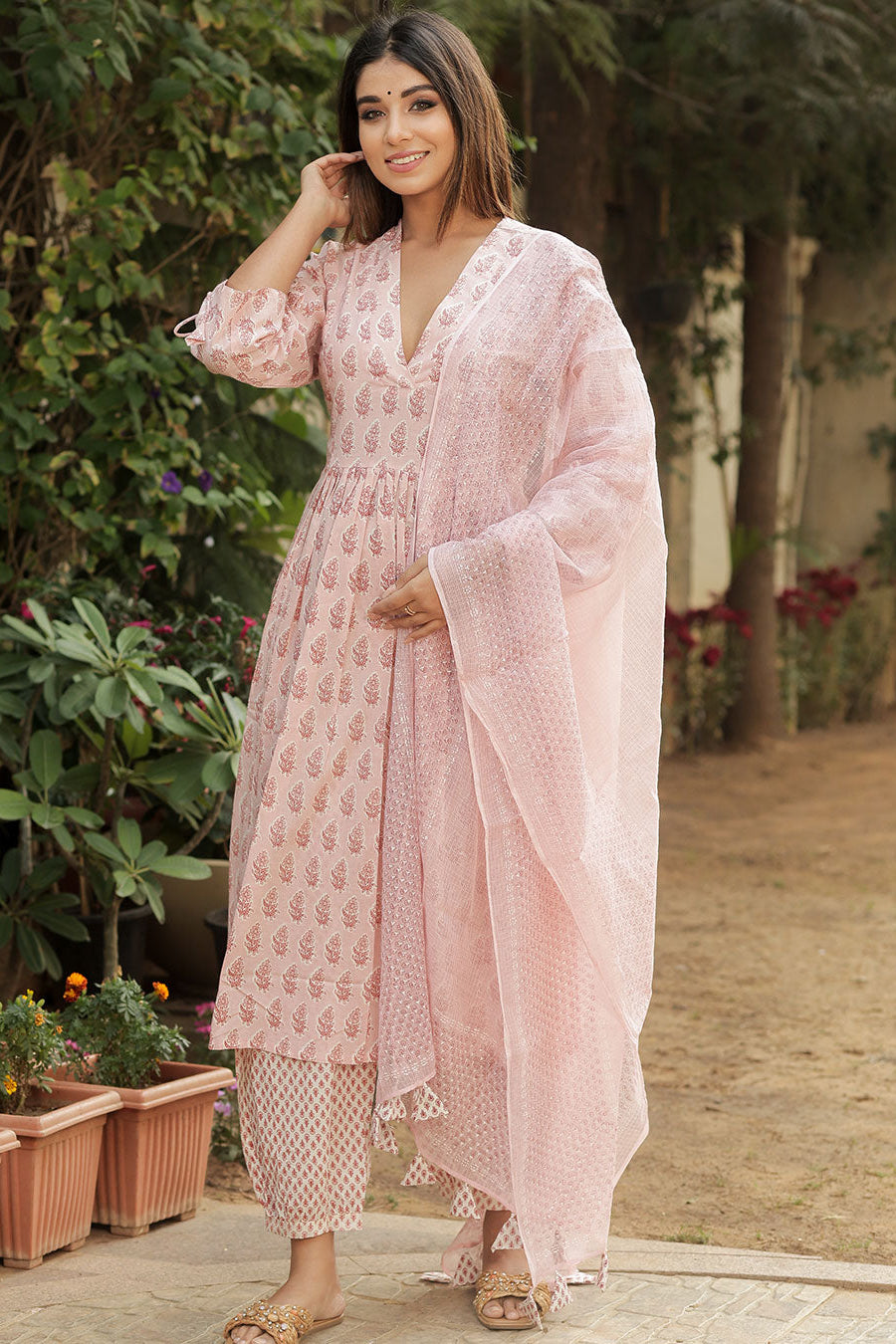 Light Pink Handblock Cotton Suit Set