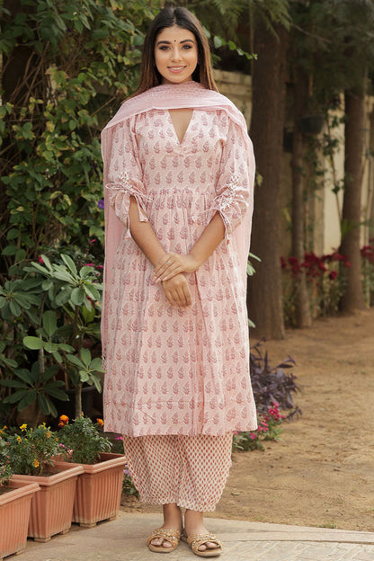 Light Pink Handblock Cotton Suit Set