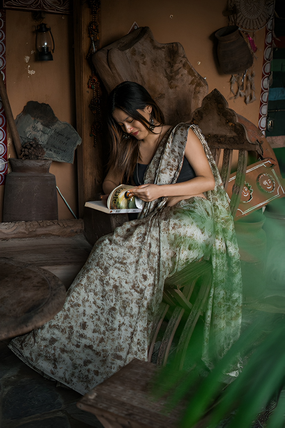 Natural Flower Dyed Rose Habutai Silk Saree