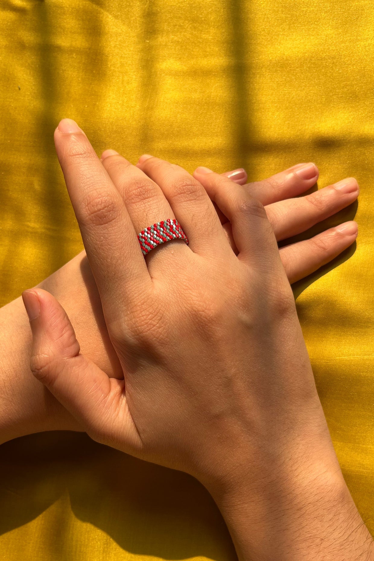 Red-Blue Heart Beaded Ring