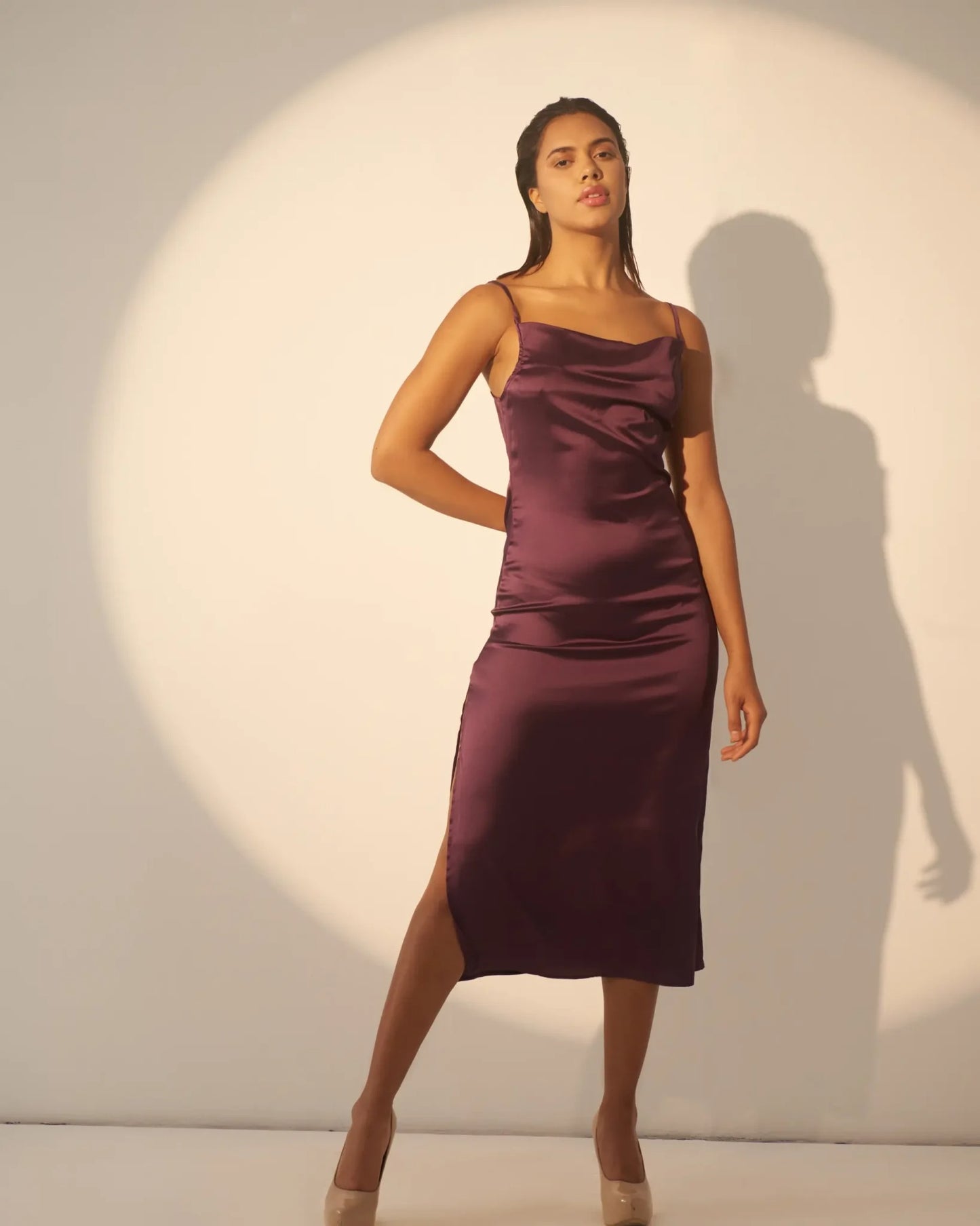 Evarlasting Love - Violet Satin Cowl Neck Slip Dress