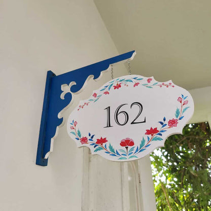 Handpainted Hanging Nameplate Victorian Red Flowers