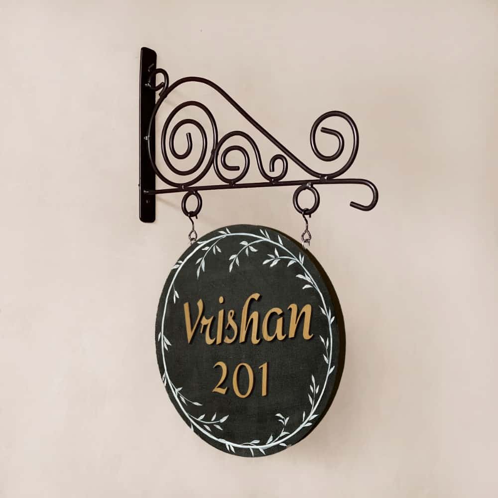 Noble Grey Minimal Handpainted Hanging Nameplate