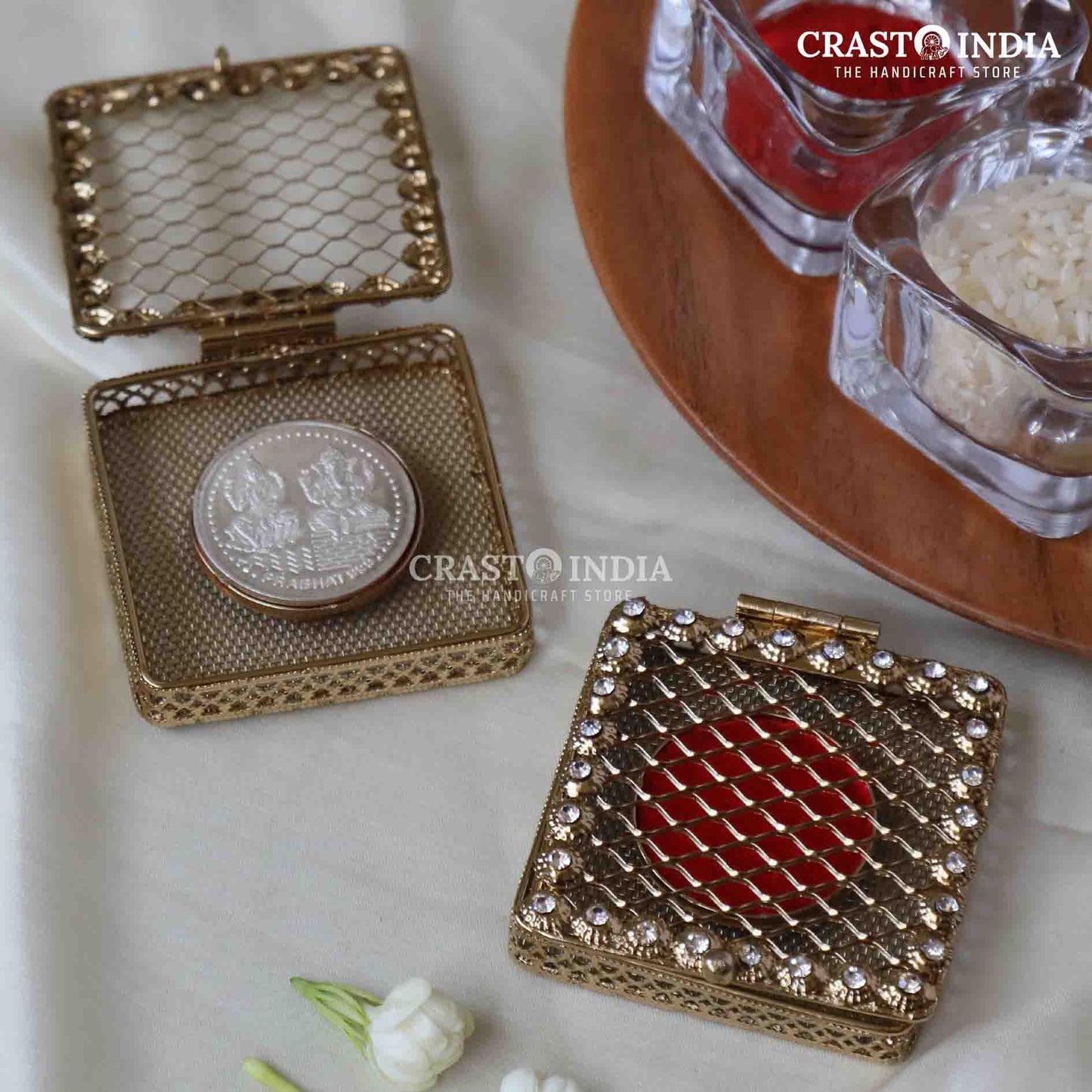 Handcrafted Jaali Coin Box With Velvet Pack of 6