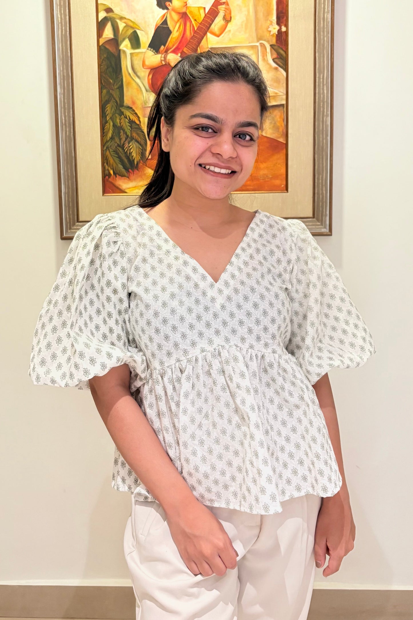 Balloon Chic White Cotton Peplum Top