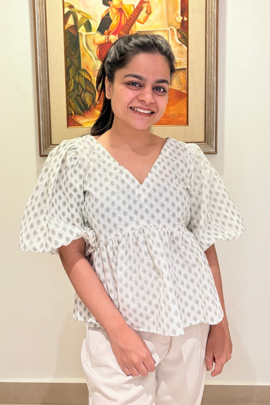 Balloon Chic White Cotton Peplum Top