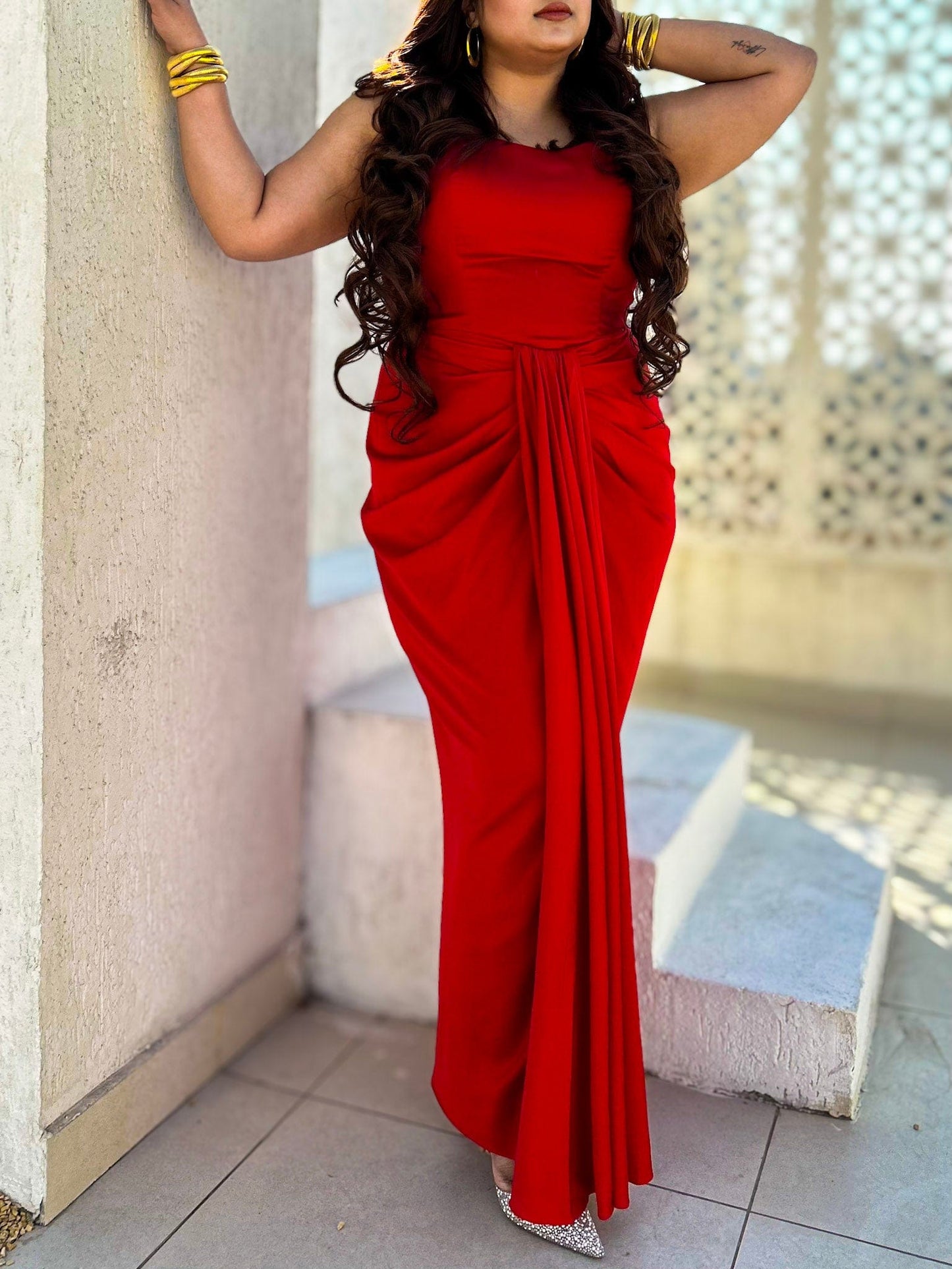 Scarlet Inferno Corset and Draped Skirt Set