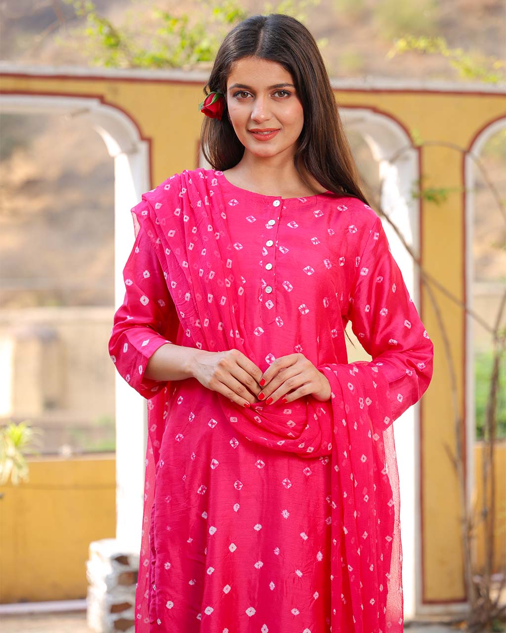 Rani Cotton Silk Bandhej Suit Set