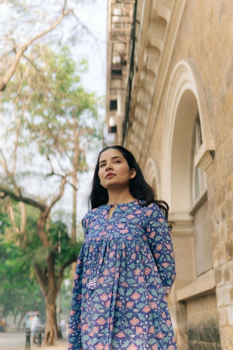 Raabta Peacock Blue Sanganeri Kurta