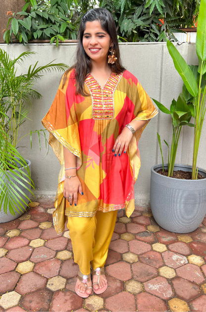 Masakali Yellow/Blue Two Piece Kaftan Set