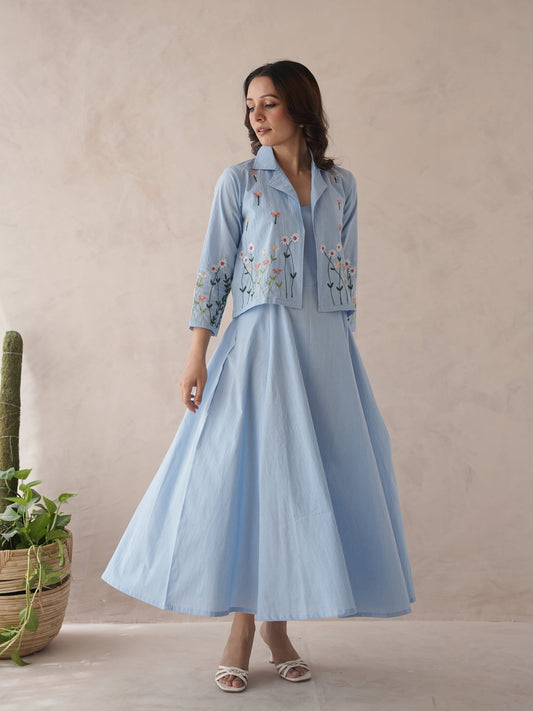 Noir Embroidery Cotton Jacket Dress