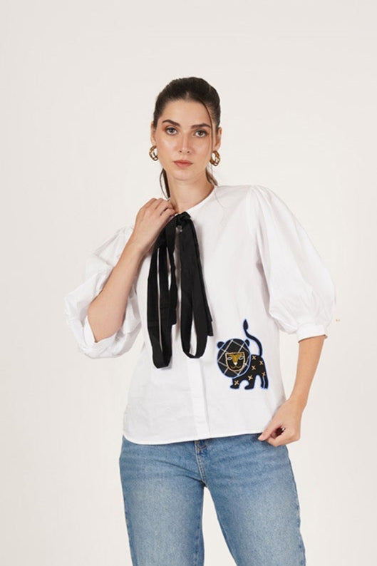 Embroidered Simba Bow Shirt