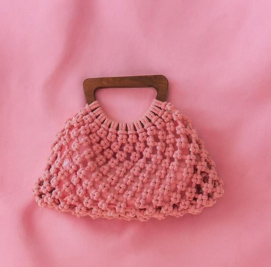 Pink Hand-Knotted Flower Handbag with Detachable Pouch
