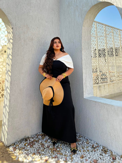 Eterna Black Off-Shoulder Slit Dress