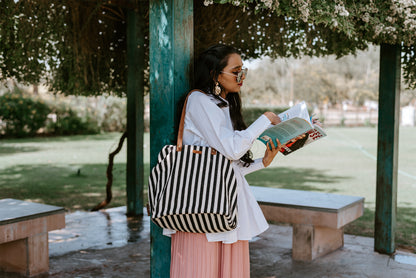 Black And White Stripes Three Pocket Jacquard Bag