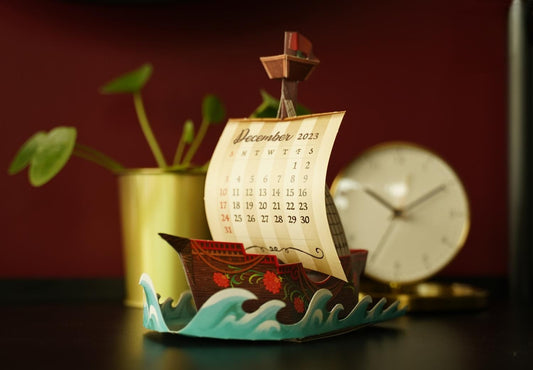 Adventure Ship Desk 3D Calendar 2024 & 2025 Diy Paper Craft Kit