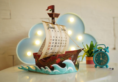 Adventure Ship Desk 3D Calendar 2024 & 2025 Diy Paper Craft Kit