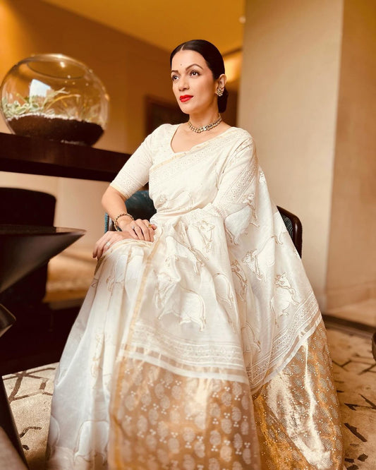 Shweta Pichwai Handblock Printed Silk Saree