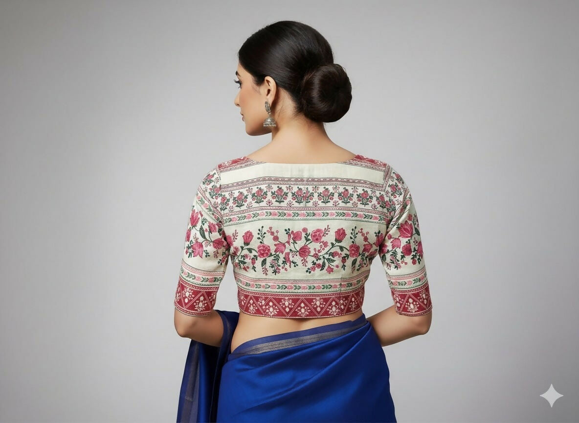 Mridula Floral Cotton Angrakha Style Blouse with Side Buttons