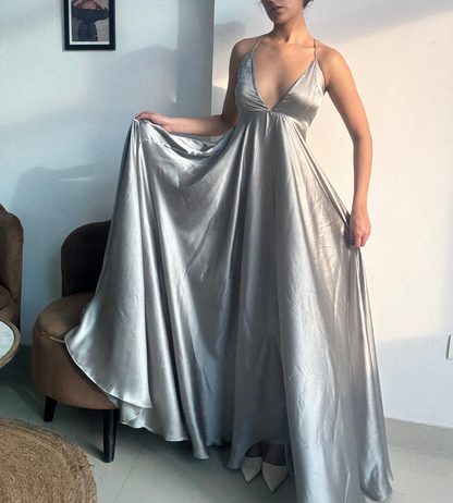 Silver Satin Slip Gown