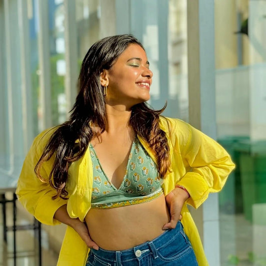 Yellow Shirt with Mitti Mul Bralette Combo