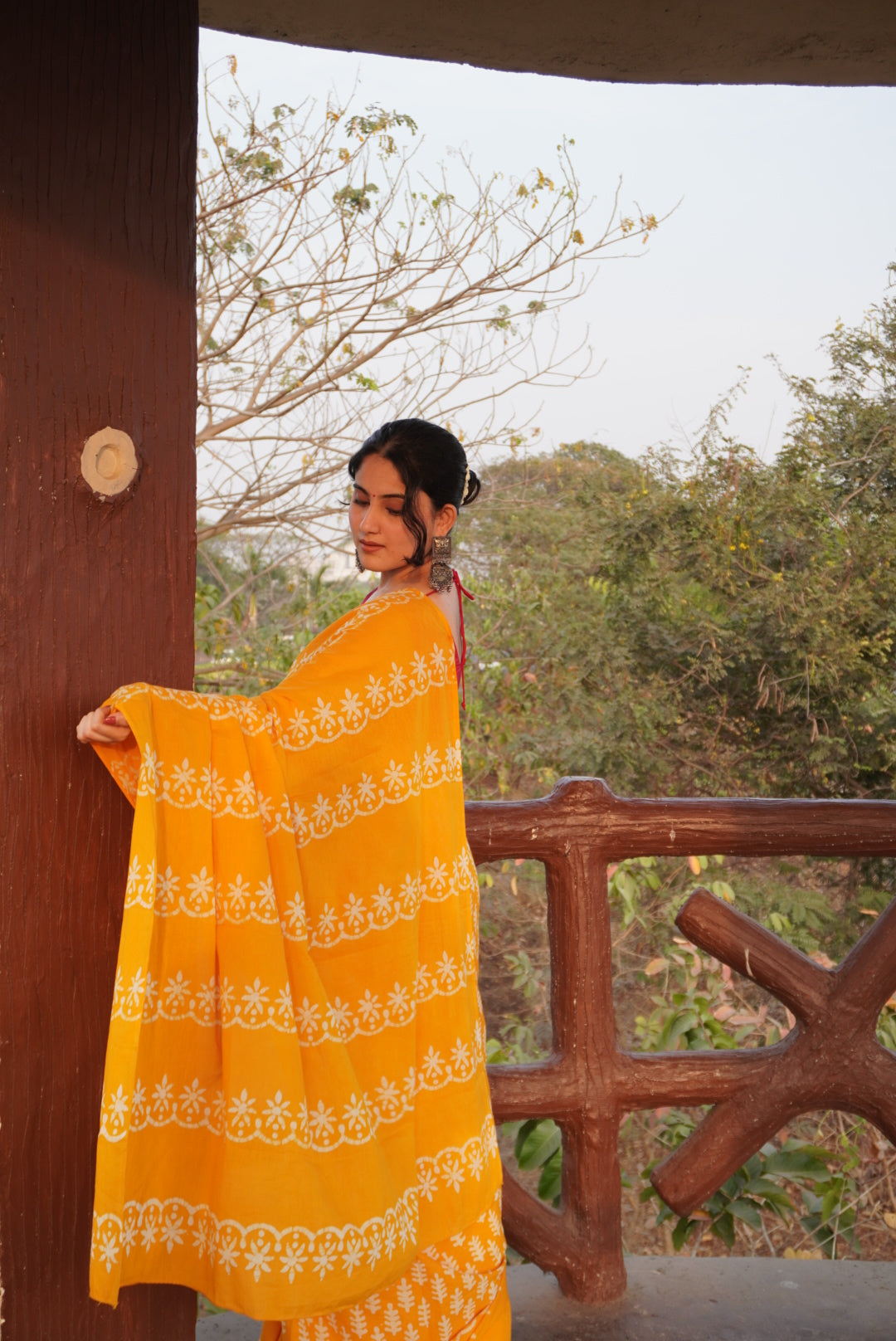 Ammiya Handblock Print Natural Dyed Mulmul Cotton Saree