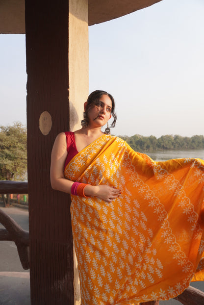 Ammiya Handblock Print Natural Dyed Mulmul Cotton Saree