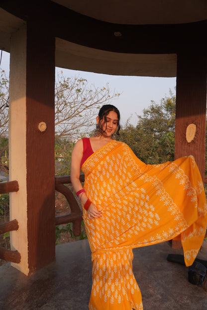 Ammiya Handblock Print Natural Dyed Mulmul Cotton Saree