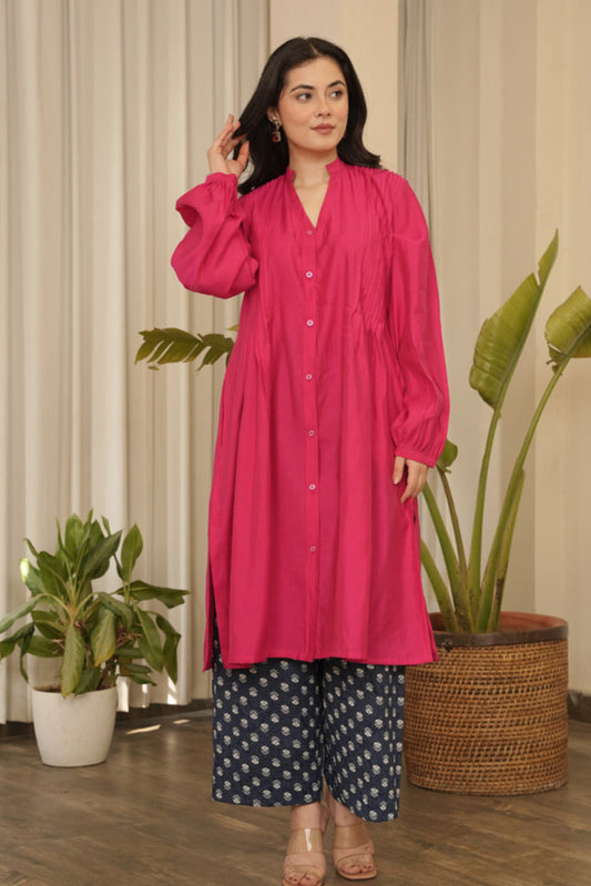 Aayat - Pintuck Flared Kurta with Block Print Pants