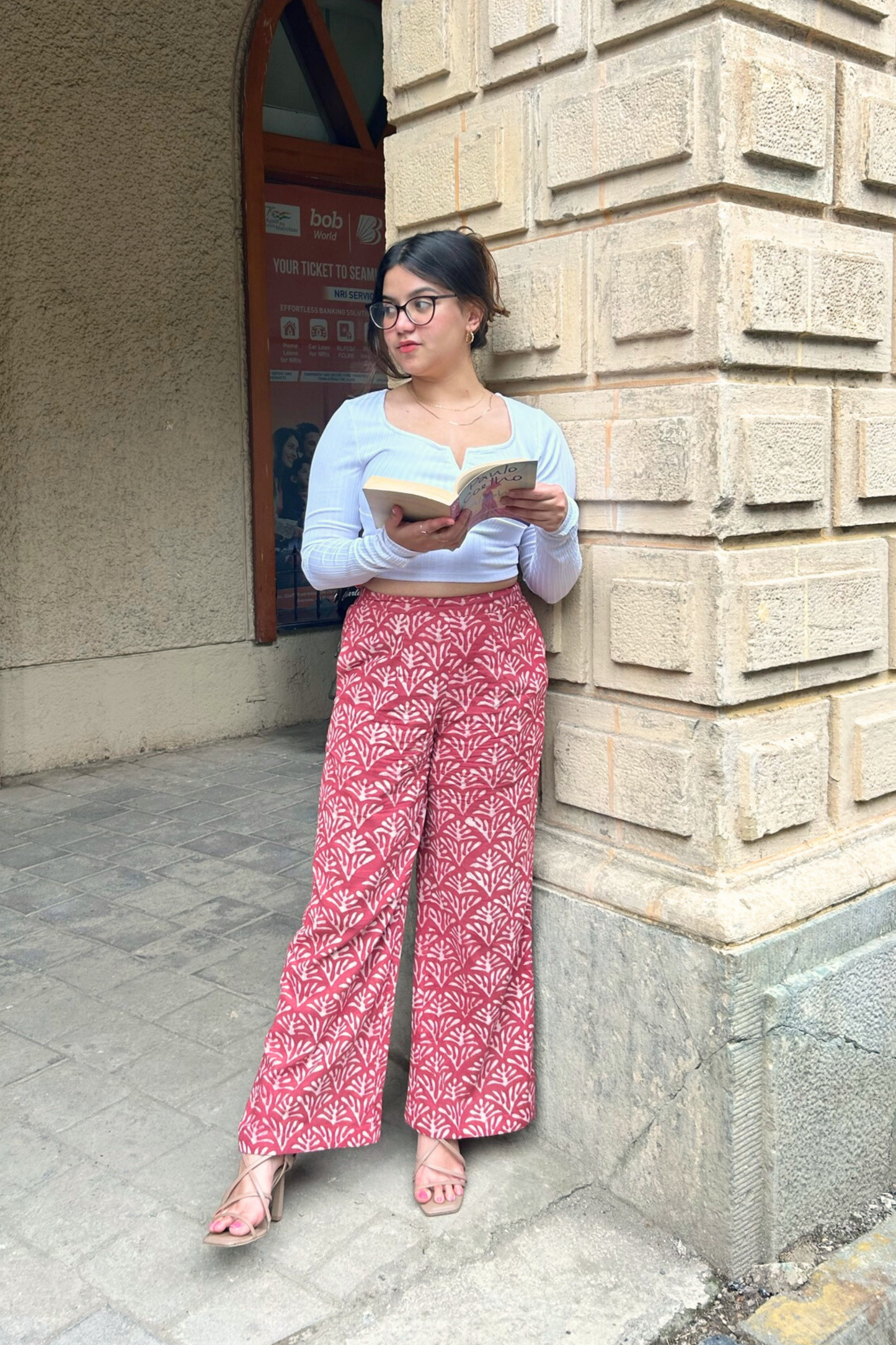 Maroon Hand Block Printed Pants