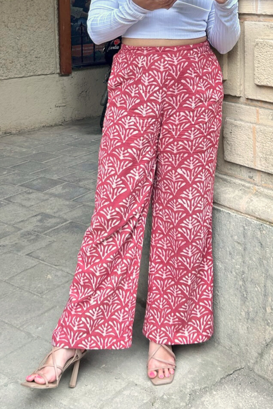 Maroon Hand Block Printed Pants