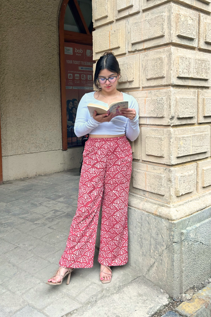 Maroon Hand Block Printed Pants