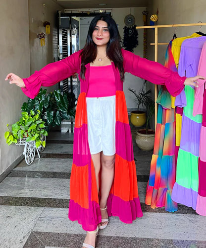 Pink & Orange Georgette Superhero Cape